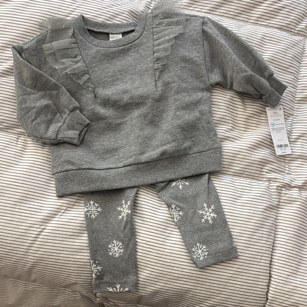 55. Carter's Gray Kids Matching Set with Snowflake Design